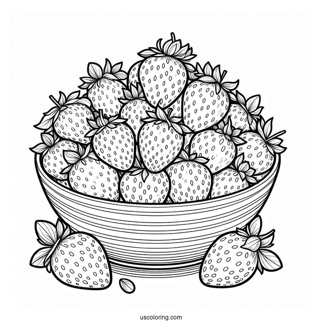 Bunch Of Strawberries In A Bowl Coloring Sheet