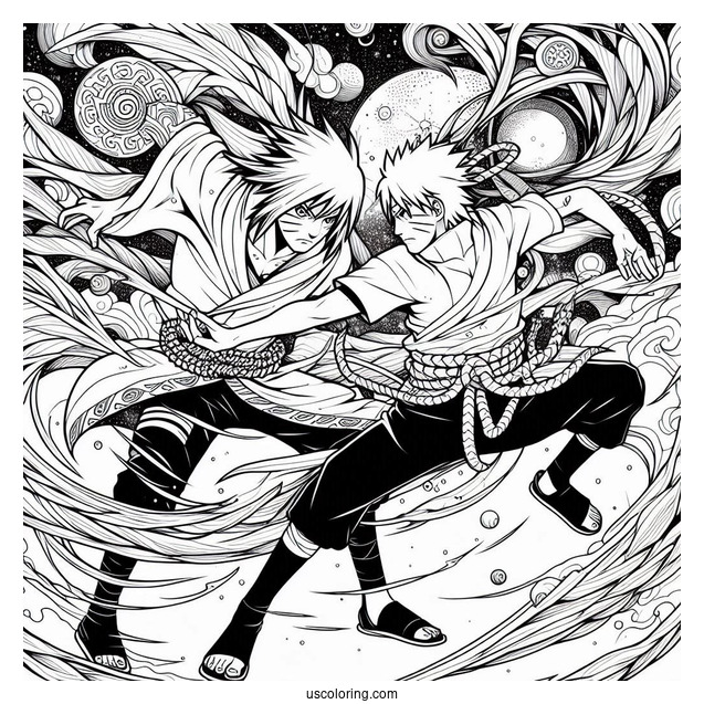 Detailed Uchiha Sasuke Coloring Page Fighting With Kusanagi