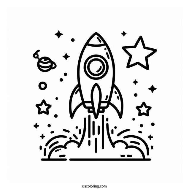 Easy Outline Of a Rocket To Color For Preschoolers