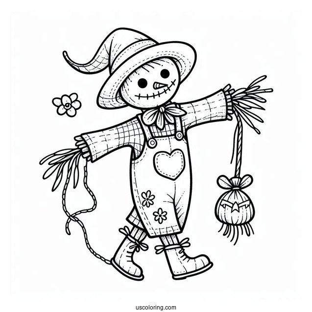 Stitch Clinging To A Scarecrow Coloring Page For Kids