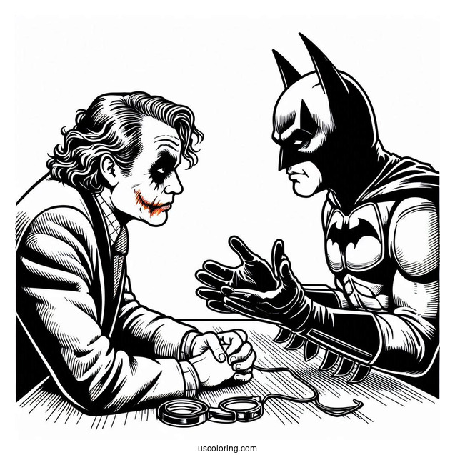 Batman Interrogating The Joker Coloring Sheet