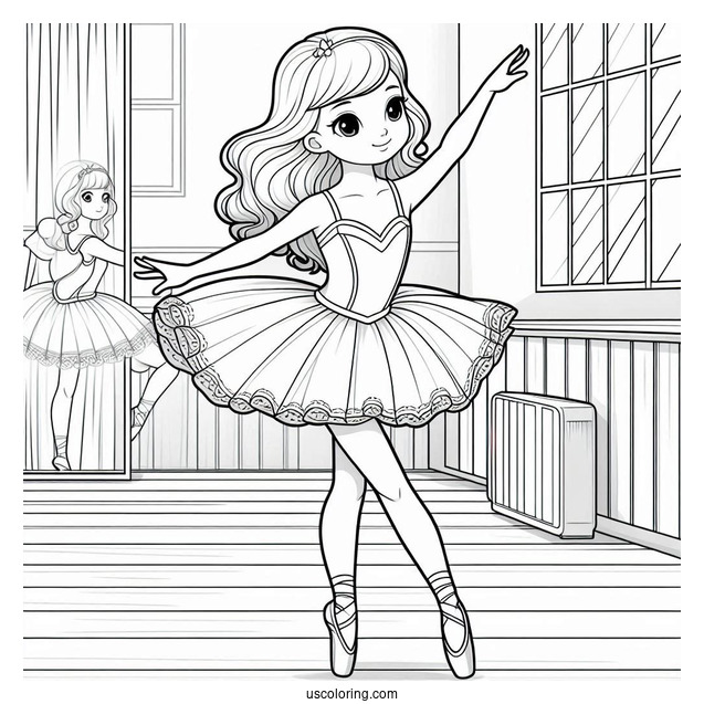 Cute Ballerina Dancing In Studio To Color