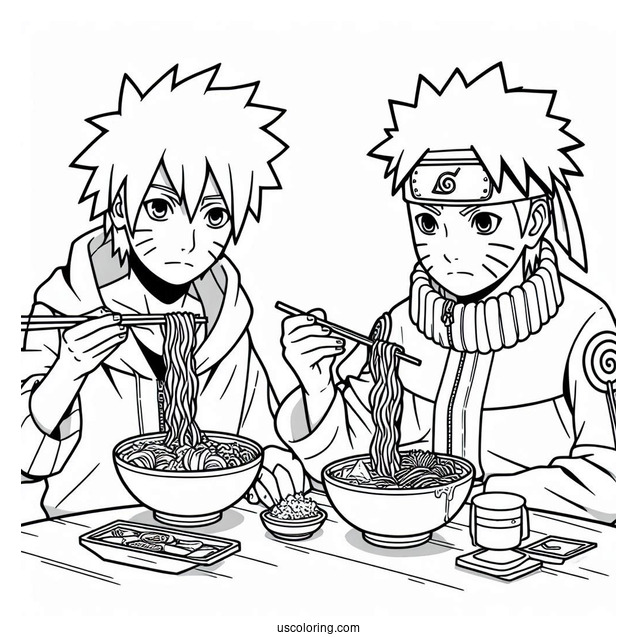 Easy Iruka And Naruto Coloring Page Eating Ramen For Kids
