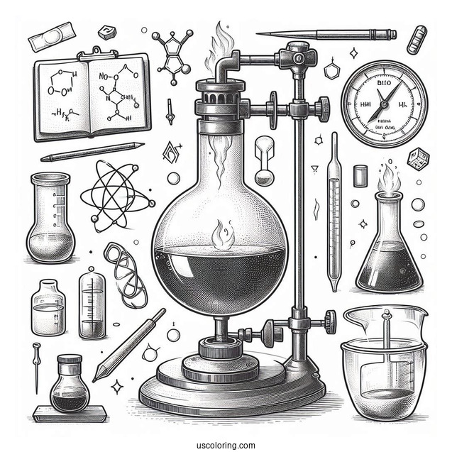 Bunsen Burner Heating Up A Flask Science Coloring Page