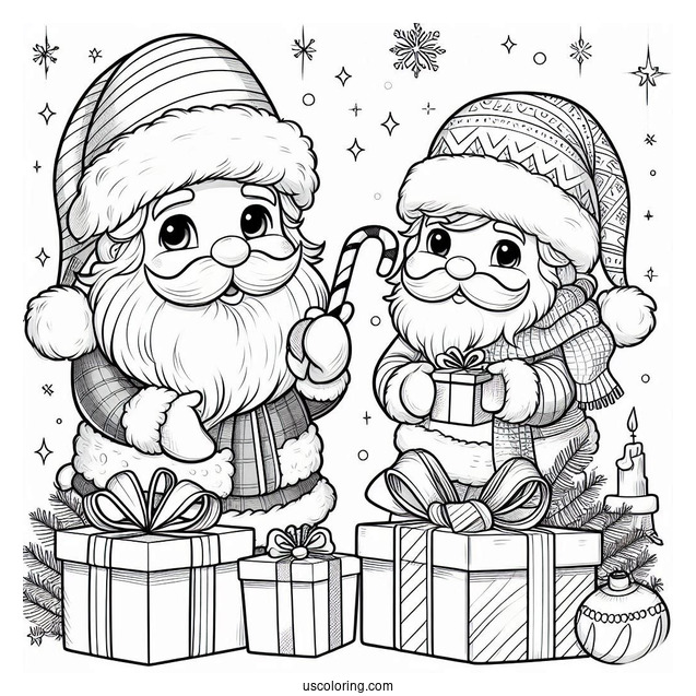Christmas Coloring Pages For Adults Of Easy Outline Of Realistic Santa Claus Holding Presents Christmas