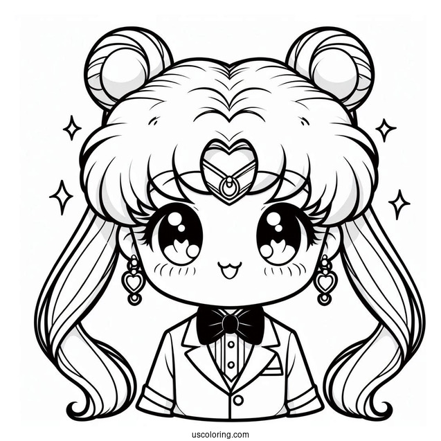 Cute Kawaii Tuxedo Mask And Sailor Moon Coloring Sheet