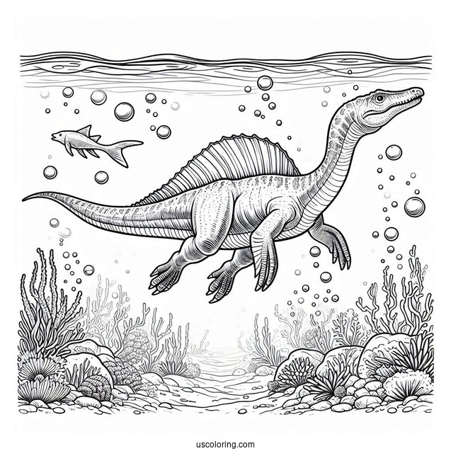 Spinosaurus Coloring Page Swimming Underwater