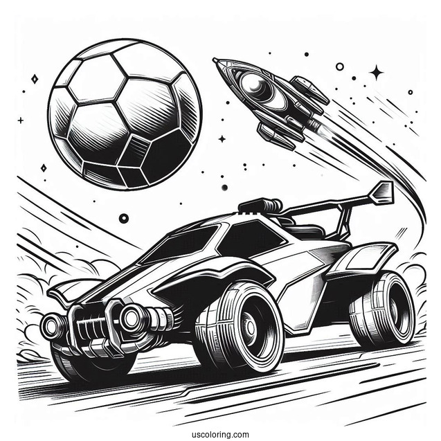 Rocket League Coloring Page Ball Flying Towards A Battle Car