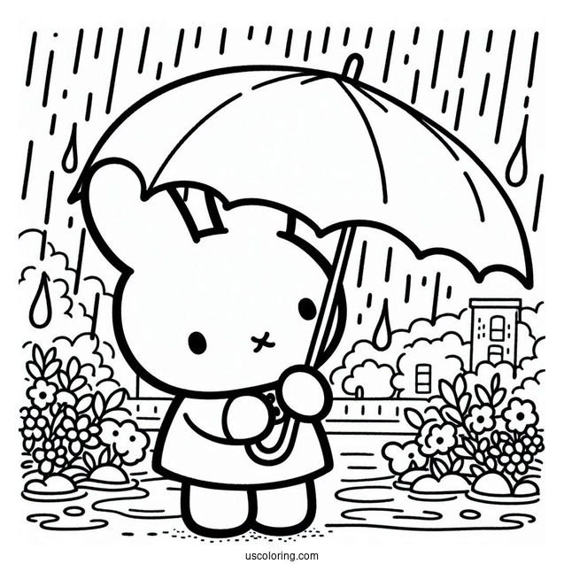 Miffy Coloring Page Of Melanie Sharing Umbrella In The Rain
