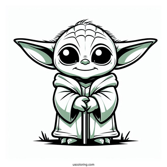 Simple To Color Baby Yoda For Kids