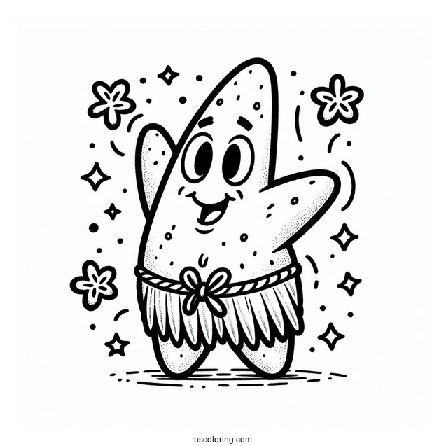 Patrick Star Coloring Page In Hula Shirt And Shorts