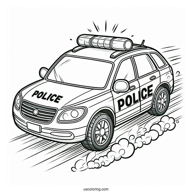 Cute Police Car Coloring Page Speeding On The Road For Kids
