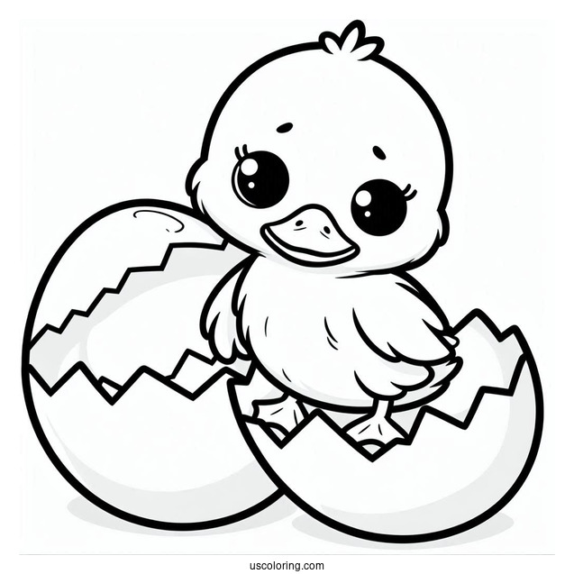 Cute Duckling in an Eggshell Coloring Sheet For Kids