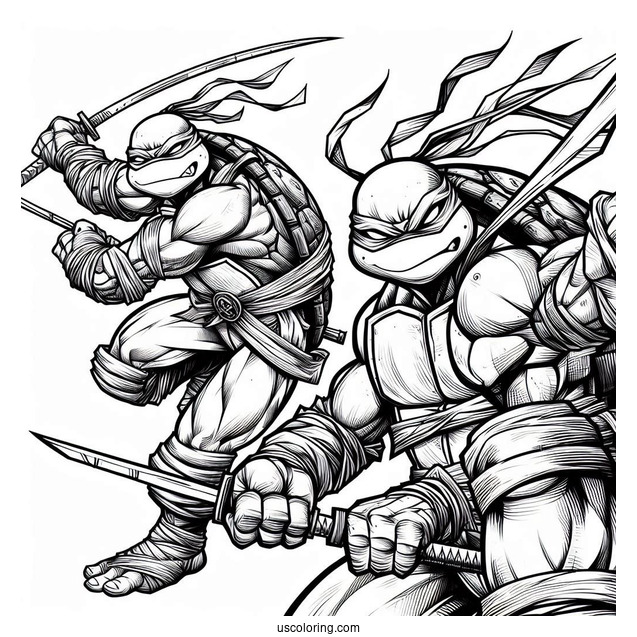 Ninja Turtles Coloring Page Of Adult Raphael Fighting With Twin Sai
