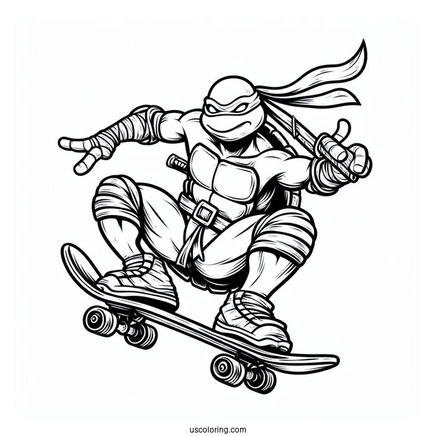 Ninja Turtles Coloring Page Of Michelangelo On Skateboard