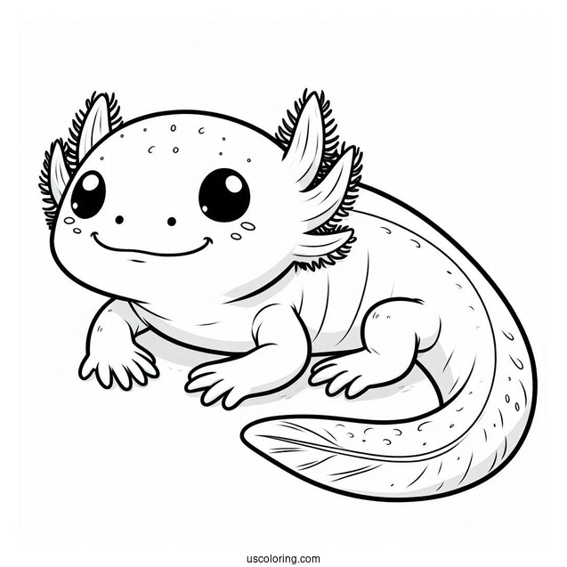 Baby Axolotl Coloring Page Lying Down For Kids