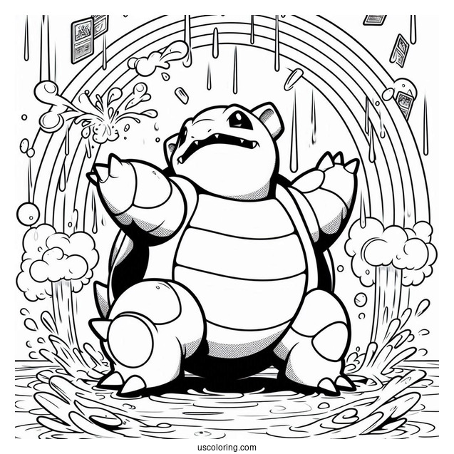Blastoise Rain Dance Pokemon Card Coloring Page
