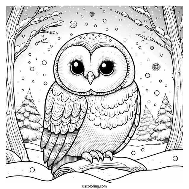 Simple Barn Owl In Snow To Color