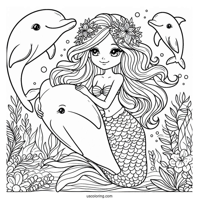 Dolphin And Mermaid Coloring Page For Kids