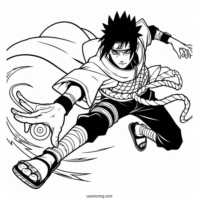 Sasuke Coloring Page Performing Ninjutsu With Curse Mark
