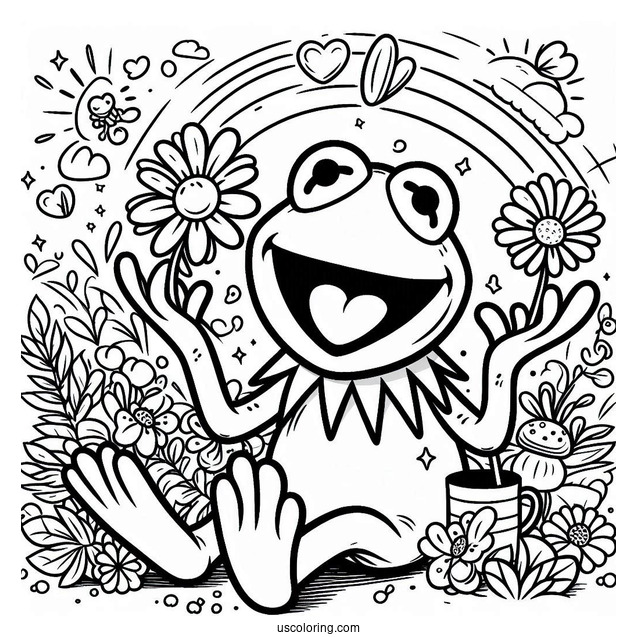 Muppets Coloring Page Of Happy Kermit The Frog For Kids