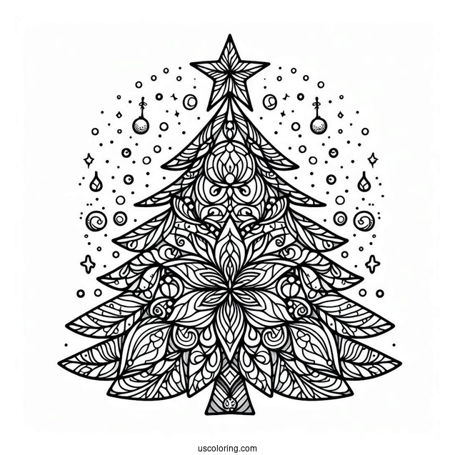 Detailed Christmas Tree Stained Glass Coloring Page