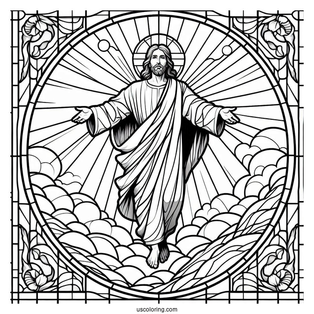 Jesus Coloring Page Ascending To Heaven Stained Glass