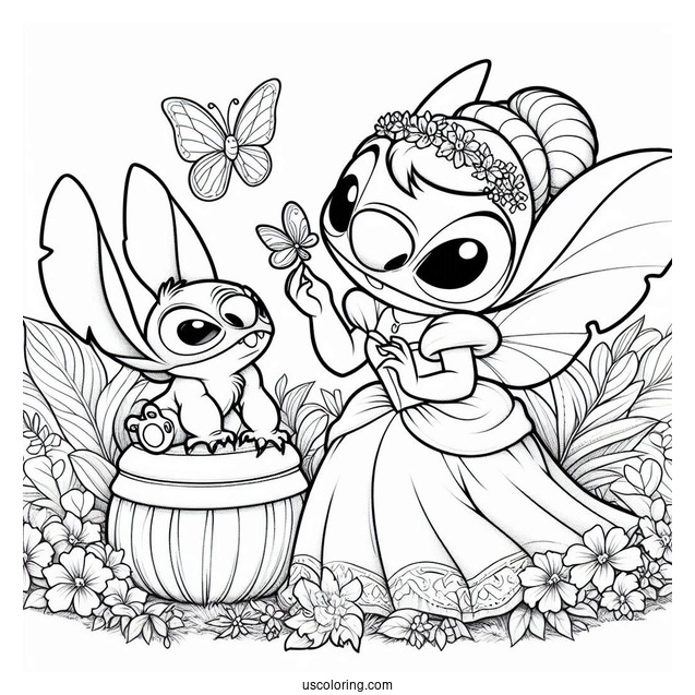 Stitch With Cinderella Coloring Page For Kids