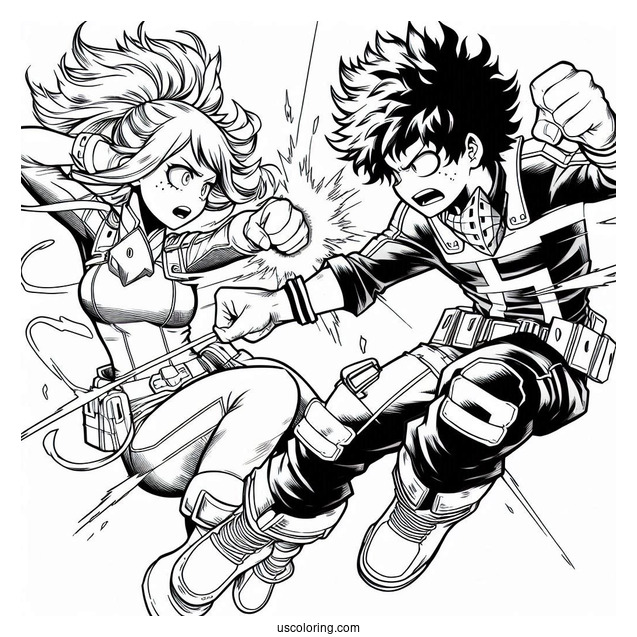 My Hero Academia Coloring Page Of Katsuki Bakugo And Izuku Midoriya Fighting