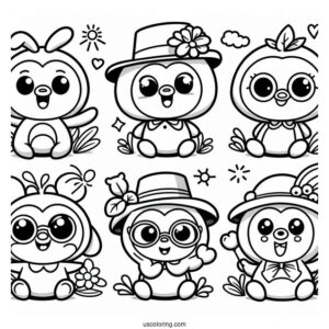 Happy Pororo Coloring Page Of Loopy, Eddy, Petty, Crong, And Poby