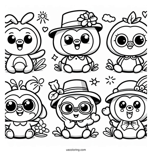Happy Pororo Coloring Page Of Loopy, Eddy, Petty, Crong, And Poby