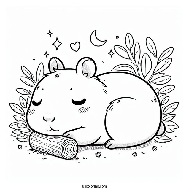 Kawaii Chibi Capybara Coloring Page Napping For Kids