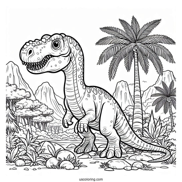 Scary Troodon In The Mountain Coloring Page