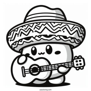 Sombrero Shy Guy Coloring Page Playing Guitar