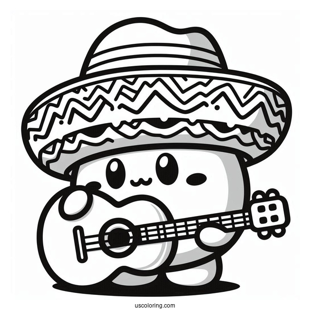 Sombrero Shy Guy Coloring Page Playing Guitar