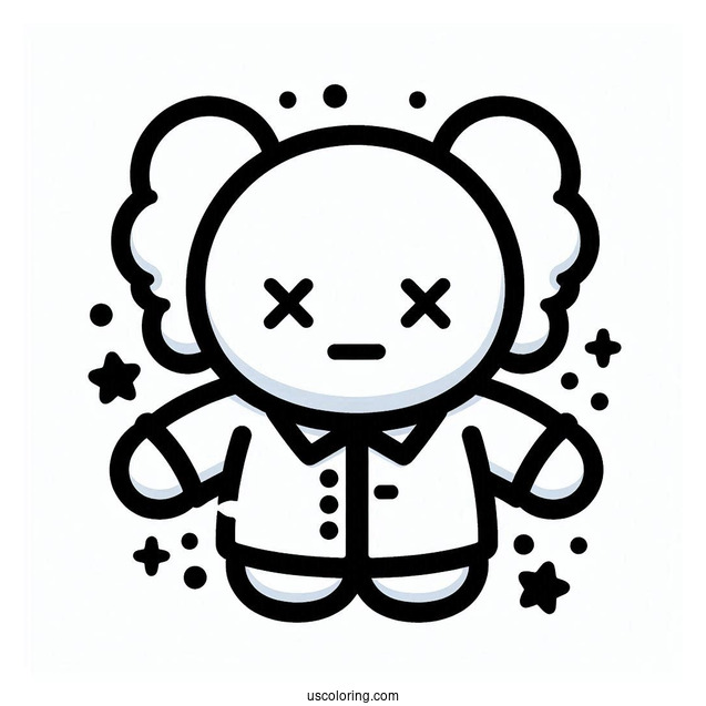 Simple KAWS Coloring Page Companion In Shirt For Preschoolers