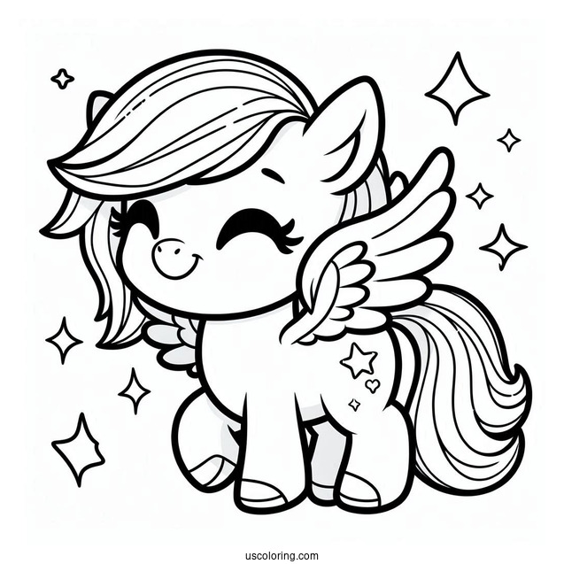 Smiling Chibi Pegasus Coloring Page For Preschoolers