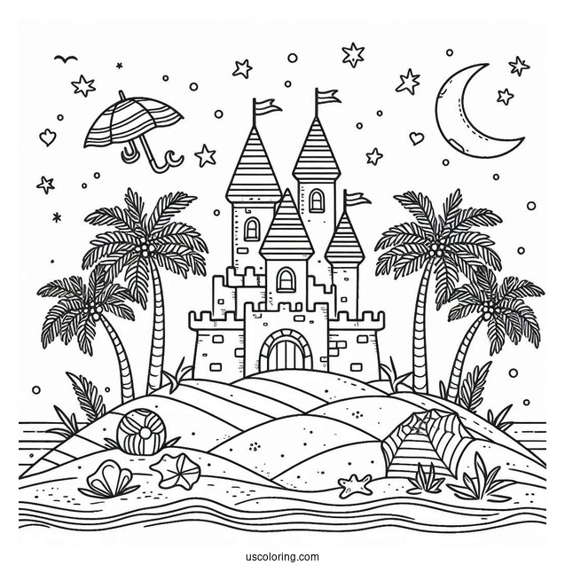 Summer Coloring Page Of Sand Castle For Kids