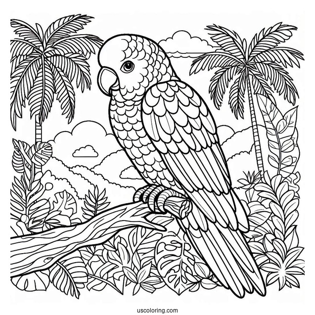 Parrot Sitting On a Tree In Lush Jungle