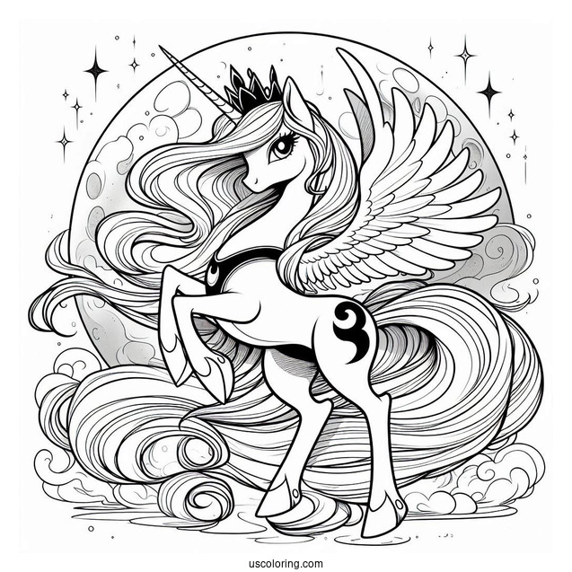 Princess Luna Coloring Page Rearing In Front Of Full Moon