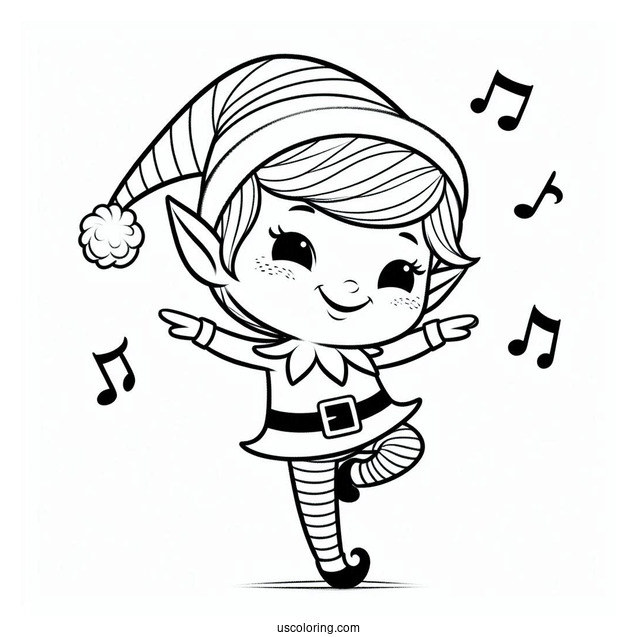 Simple Happy Dancing Elf To Color