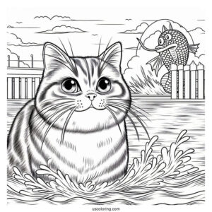 Big the Cat Looking Over Water Coloring In