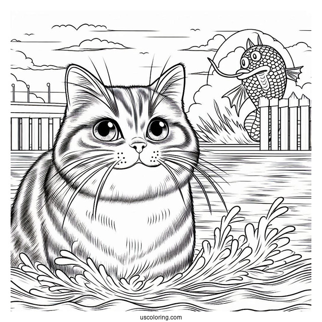 Big the Cat Looking Over Water Coloring In