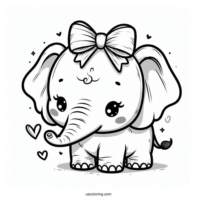 Cute Baby Elephant With Bow Coloring