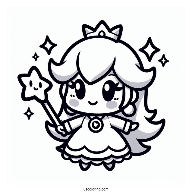 Chibi Rosalina Coloring Page With Star Wand For Preschoolers