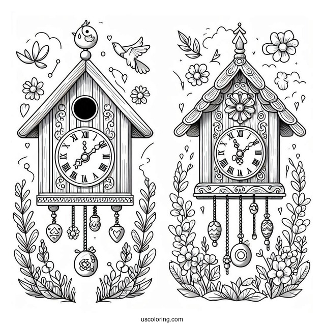 Cuckoo Clock Coloring Picture For Kids