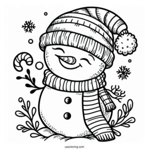 Smiling Snowman With Wild Life To Color