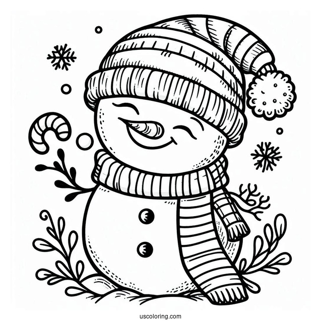 Smiling Snowman With Wild Life To Color