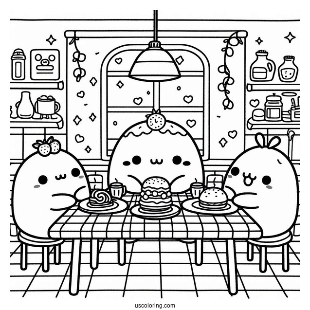 Sumikko Gurashi Coloring Page Of Summiko Gurashi Friends In Diner With Minnikos