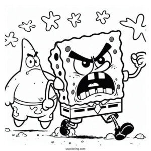 Angry SpongeBob And Patrick Star Coloring Page Marching